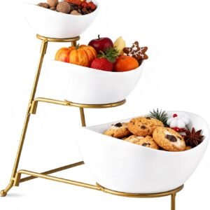 3 Tiered Oval Serving Bowl with Collapsible Metal Rack